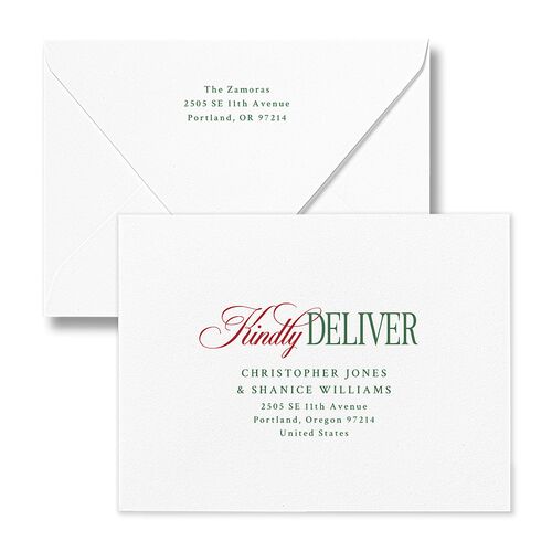 Married Christmas Calligraphy Thank You Card Euro Envelopes White Hunter Green Both Recipient and Return Addresses Luxe Signature