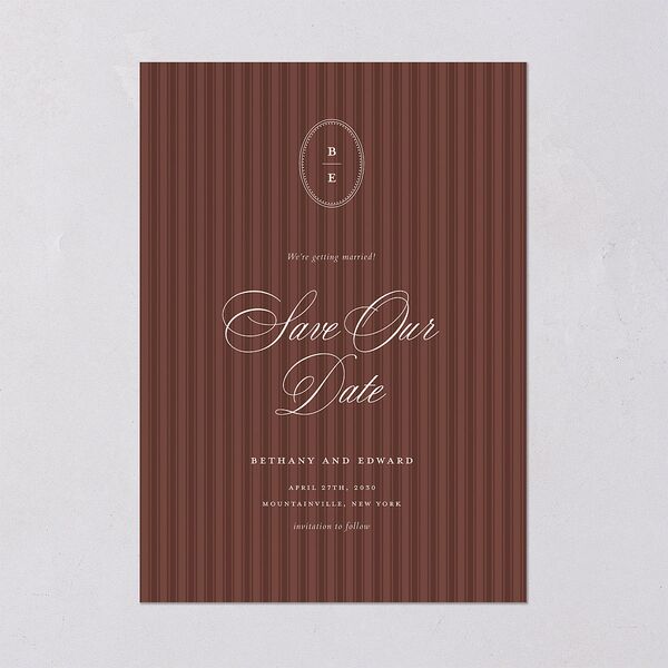 Vintage Oval Monogram Save the Date Cards Merlot Signature smooth Blank No Standard