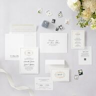 Monogram Flourish Foil Wedding Invitations Pure White Gold Signature Blank No Standard
