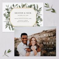 Eucalyptus Frame Save The Date Cards No Foil Pure White Signature smooth Blank No Standard