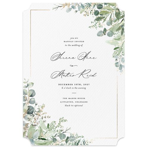Shining Greenery Wedding Invitations Gold Off-White Signature Blank No Ticket
