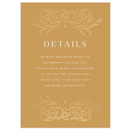 Floral Opulence Foil Wedding Event Detail Cards Gold Walnut Signature Standard