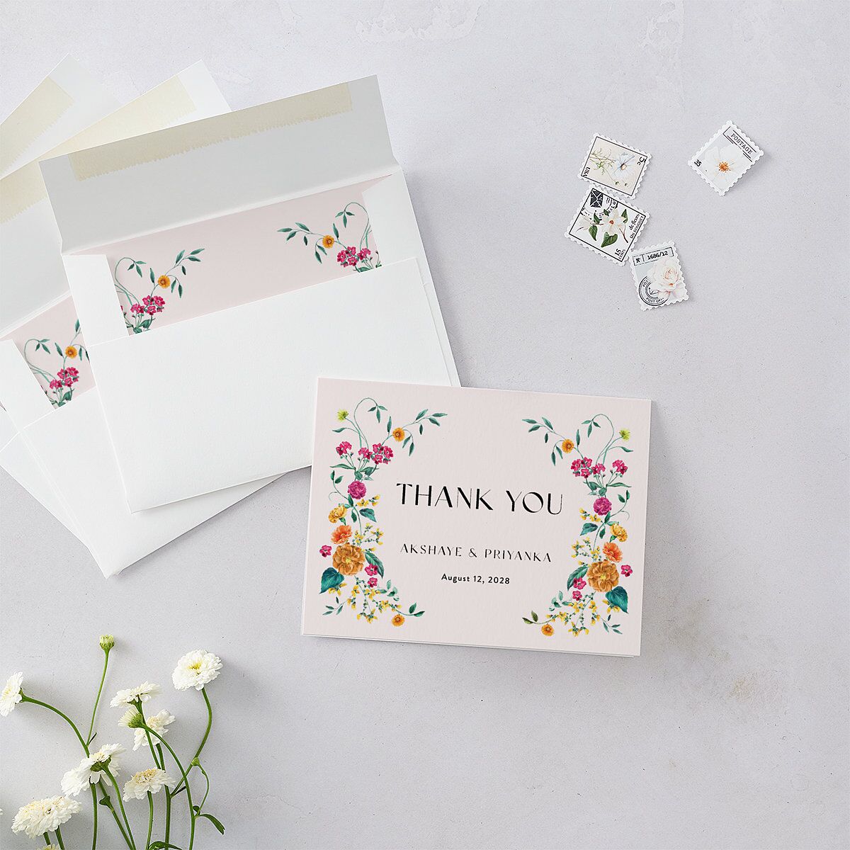 Indian Ascending Garland Thank You Cards Peony