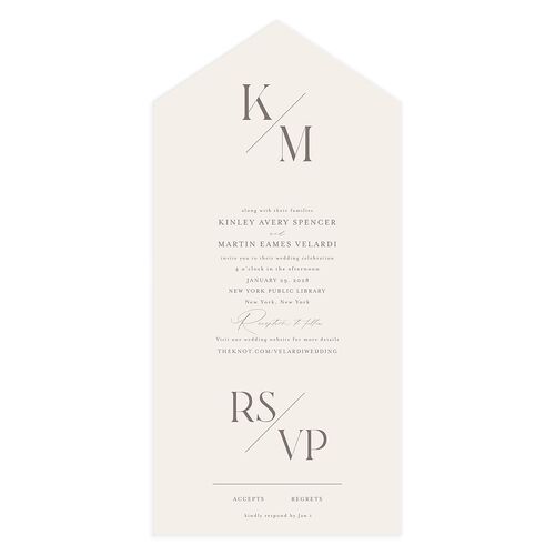 Monogram Slant All-in-One Wedding Invitations Falcon Signature Light Both Recipient and Return Addresses No