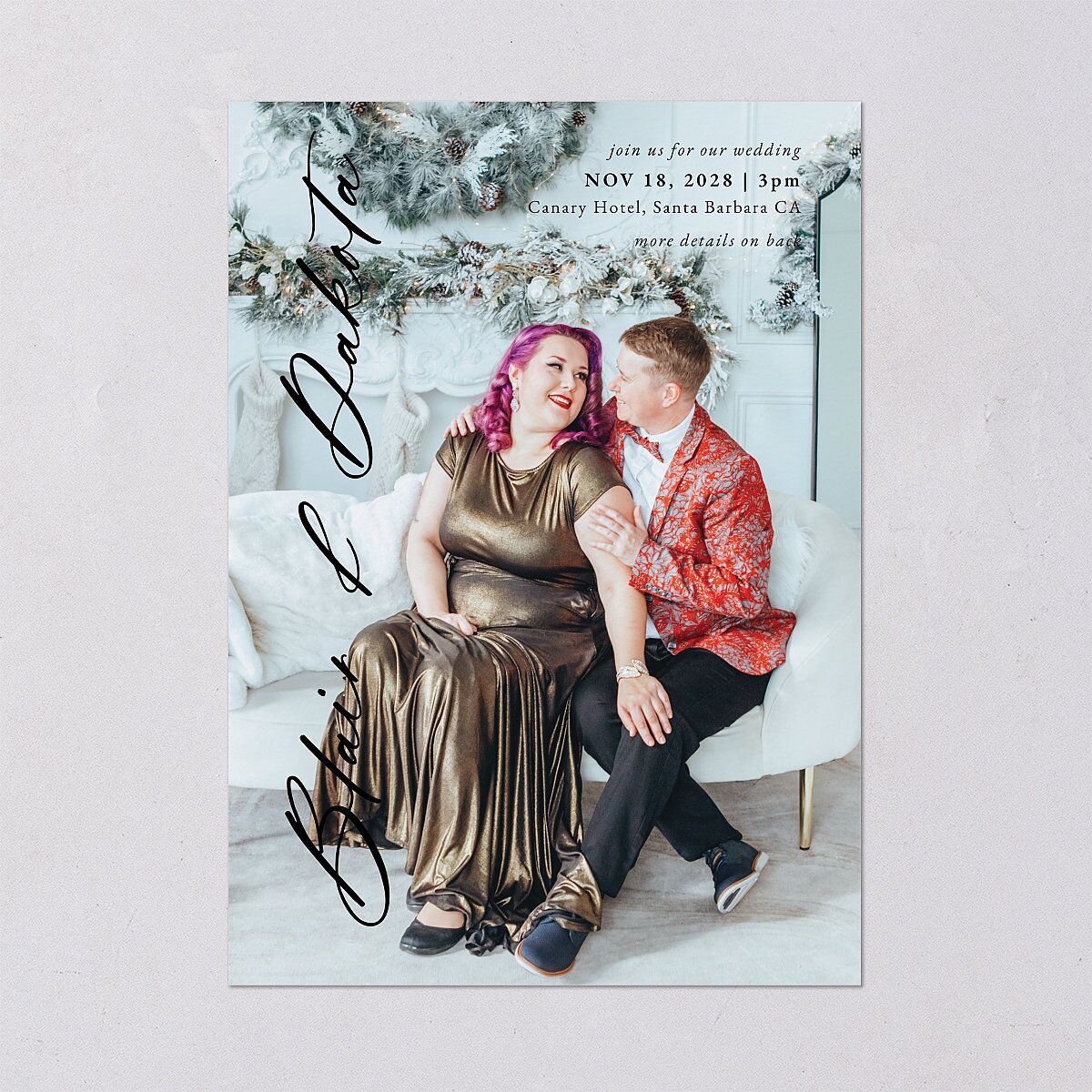 Vertical Names Wedding Invitations Pure White Signature Blank No Standard