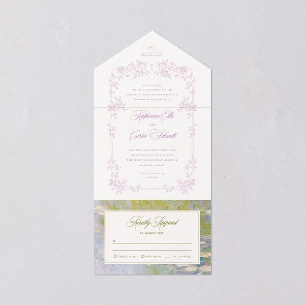 Eclectic Garden Reverie All-in-One Wedding Invitations Lavender Signature Light Both Recipient and Return Addresses No