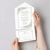 Rustic Branch Frame All-in-One Wedding Invitations Pure White Signature Light Both Recipient and Return Addresses No