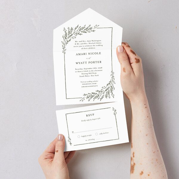 Rustic Branch Frame All-in-One Wedding Invitations Pure White Signature Light Both Recipient and Return Addresses No