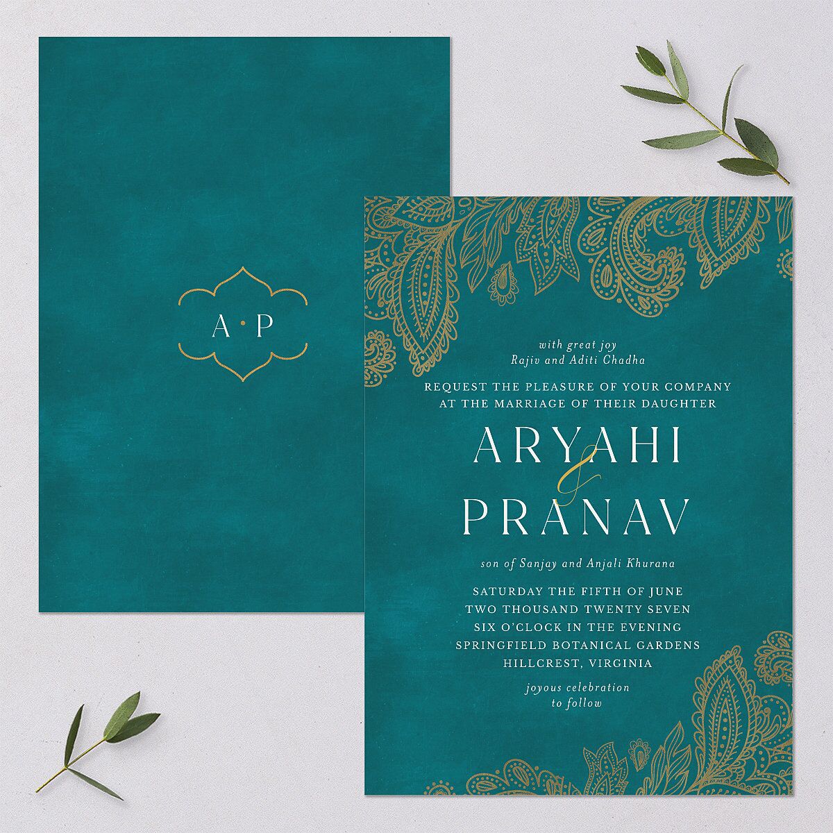 Indian Ornamental Elegance Wedding Invitations Pure White Signature Blank No Standard