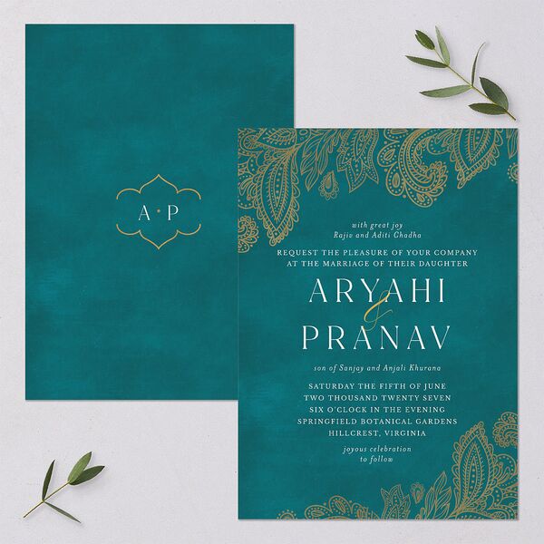 Indian Ornamental Elegance Wedding Invitations Pure White Signature Blank No Standard