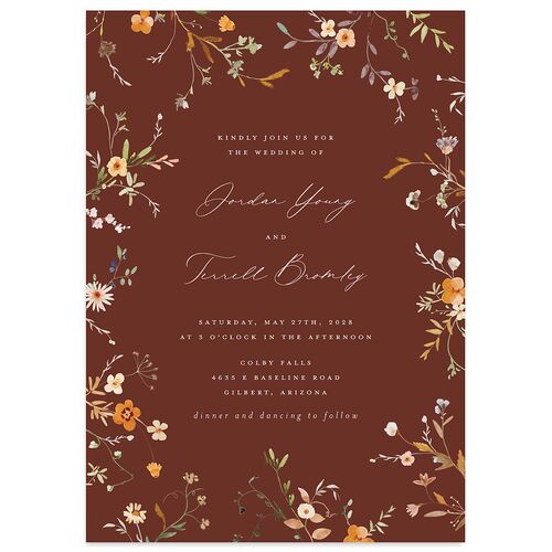 Dainty Wildflowers Wedding Invitations Chestnut Signature Blank No Standard