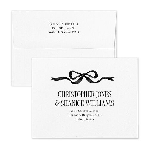 She’s Tying the Knot Whimsical Hand Drawn Bow Bridal Shower Thank You Card Envelopes White Linen Both Recipient and Return Addresses Signature Standard