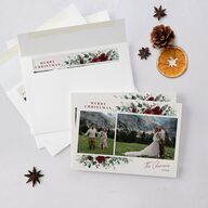 Holiday Floral Holiday Cards Maroon Signature Blank Landscape Standard