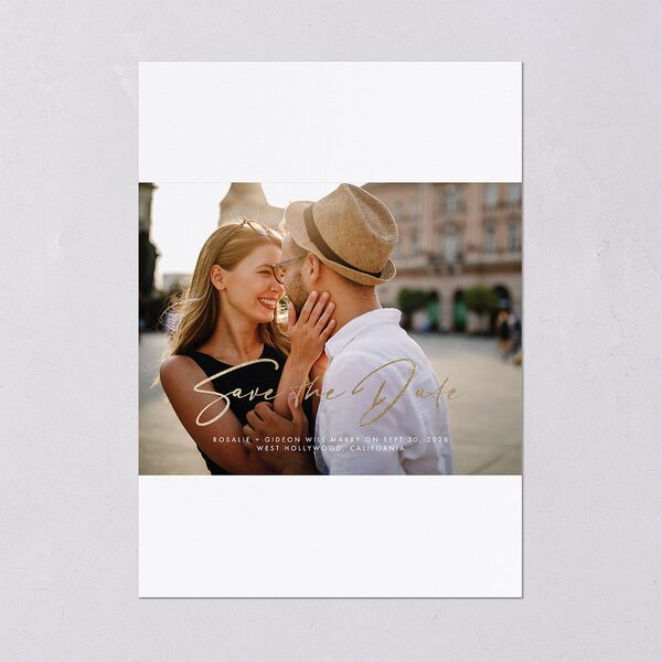Refined Frame Save The Date Cards Gold Snow Signature smooth Blank No