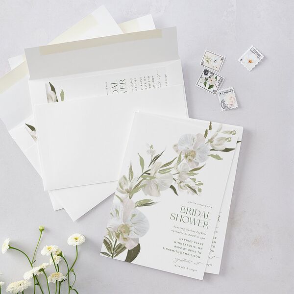 Elegant Orchid Bridal Shower Invitations Pure White Signature Blank Standard