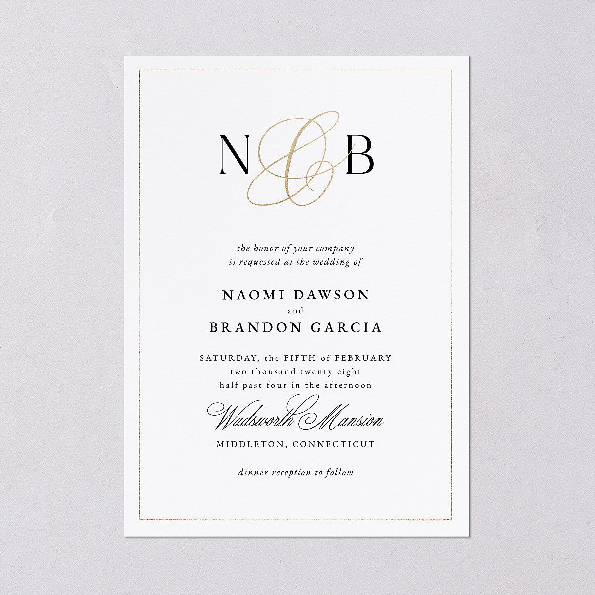 Romantic Ampersand Foil Wedding Invitations Pure White Gold Signature Blank No Standard