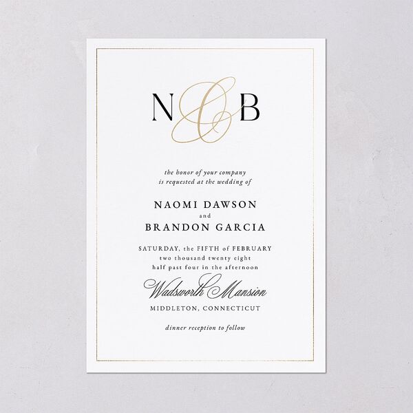 Romantic Ampersand Foil Wedding Invitations Pure White Gold Signature Blank No Standard
