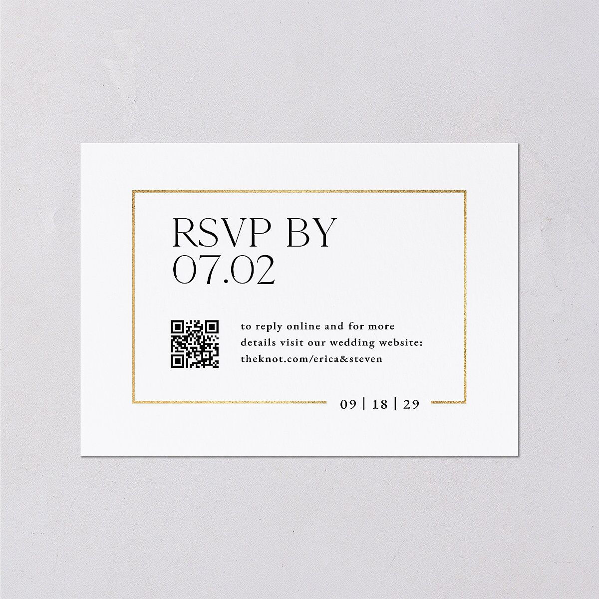 Minimalist Photo Frame Foil Wedding Response Cards Gold Pure White Signature Standard