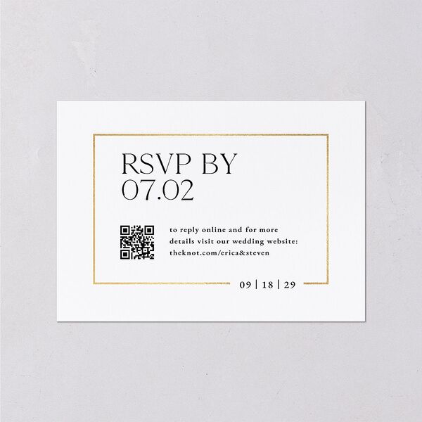 Minimalist Photo Frame Foil Wedding Response Cards Gold Pure White Signature Standard