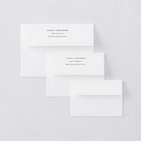 Photo Flourish Thank You Card Envelopes Burgundy White Both Recipient and Return Addresses Signature Standard