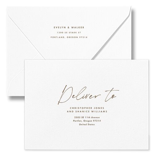 Picture This Photo Wedding Invitation Euro Envelopes White Sepia Recipient Address Luxe Signature