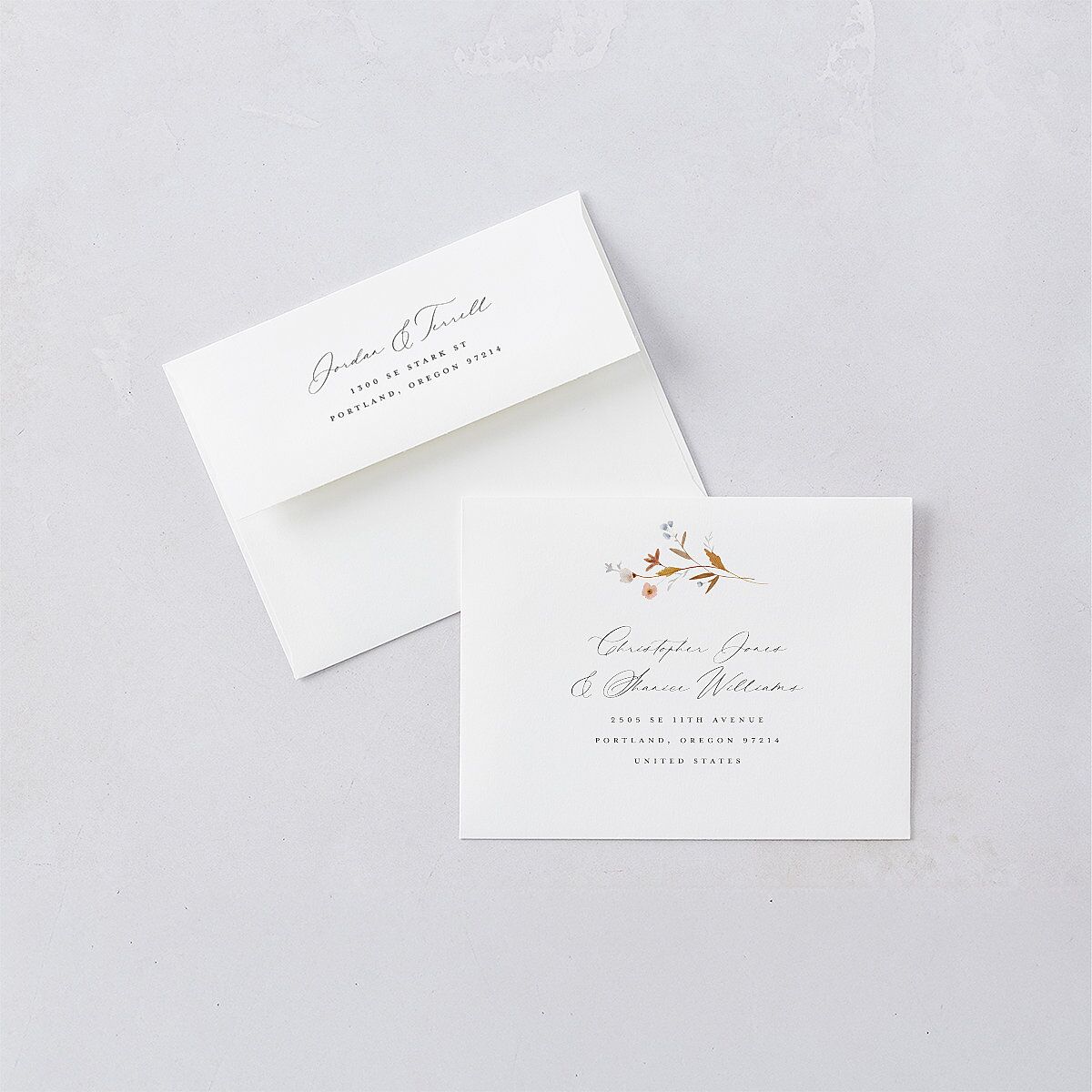 Dainty Wildflowers Thank You Card Envelopes White Sunflower Both Recipient and Return Addresses Signature Standard