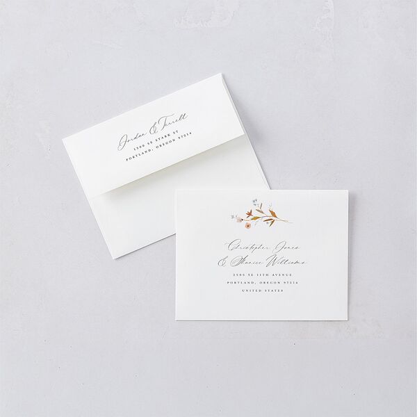 Dainty Wildflowers Thank You Card Envelopes White Sunflower Both Recipient and Return Addresses Signature Standard