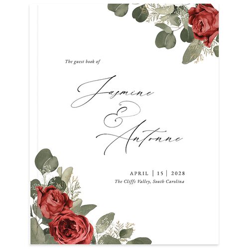 Romantic Roses Wedding Guest Book Ruby
