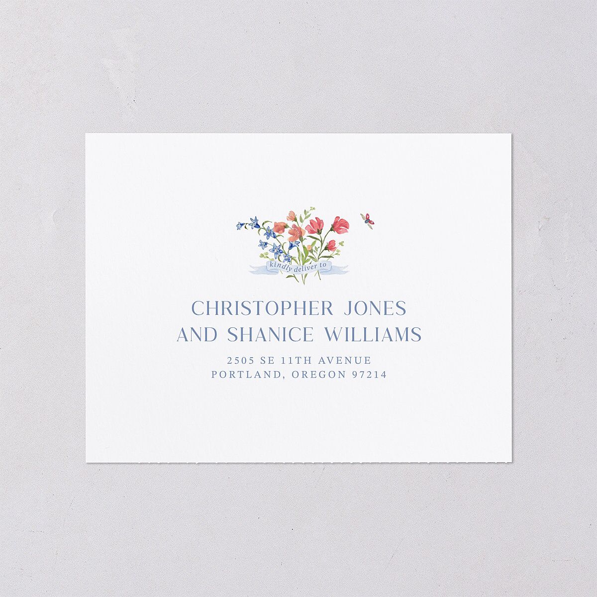 Fairytale Wildflower Crest All-in-One Wedding Invitations Pure White Signature Light Both Recipient and Return Addresses No