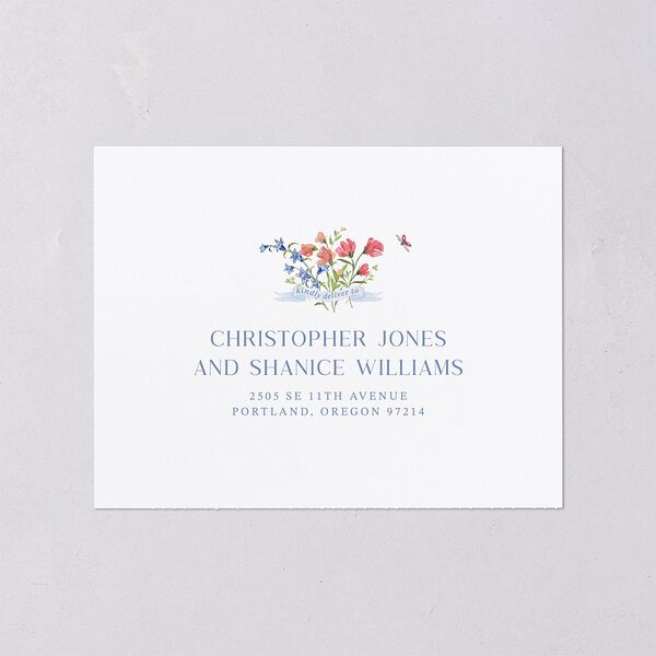 Fairytale Wildflower Crest All-in-One Wedding Invitations Pure White Signature Light Both Recipient and Return Addresses No