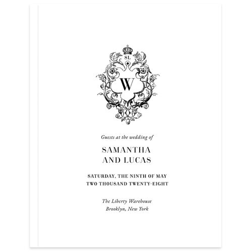Ornate Vintage Crest Wedding Guest Book Pure White
