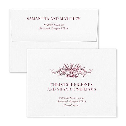 Ornate Vintage Crest Thank You Card Envelopes White Candy Pink Recipient Address Signature Standard