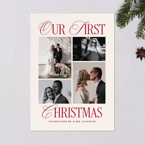 Classic Editorial First Christmas Photos Holiday Cards Merlot Signature Blank Standard