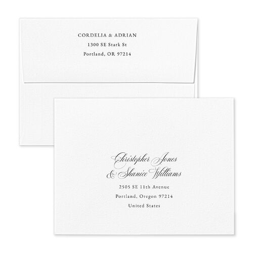 Ornate Lace Thank You Card Envelopes White Midnight Both Recipient and Return Addresses Signature Standard