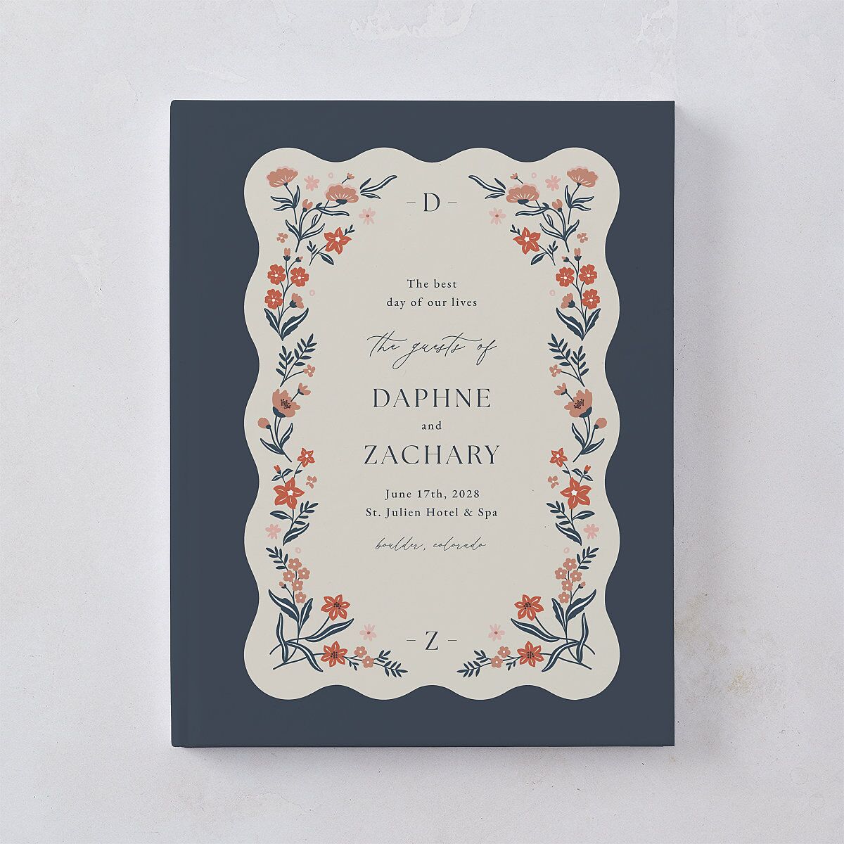 Flora Garden Border Guest Books Moody Blue