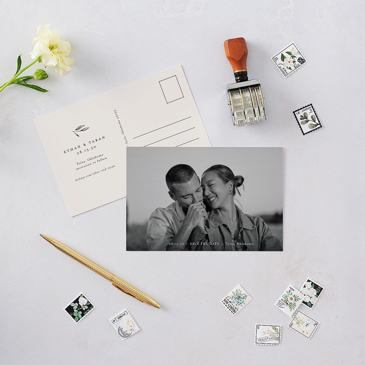 Minimal Leaves Save The Date Postcards — view 2