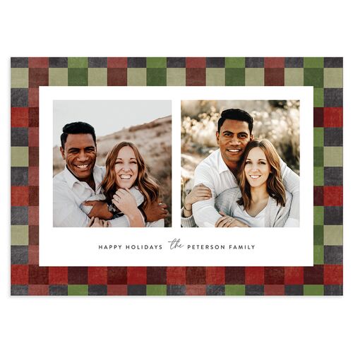 Plaid Frame Holiday Cards Rust Signature Blank