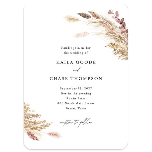 Soft Pampas Botanical Wedding Invitations Pink Cotton Signature Blank No Rounded