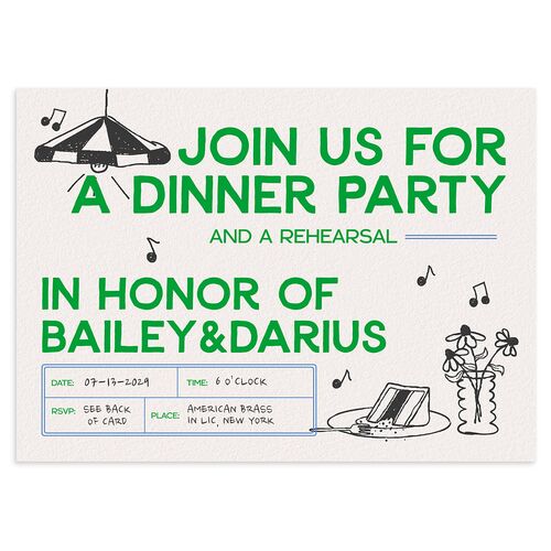 Hand Drawn Party Rehearsal Dinner Invitations Jewel Green Signature Blank Standard