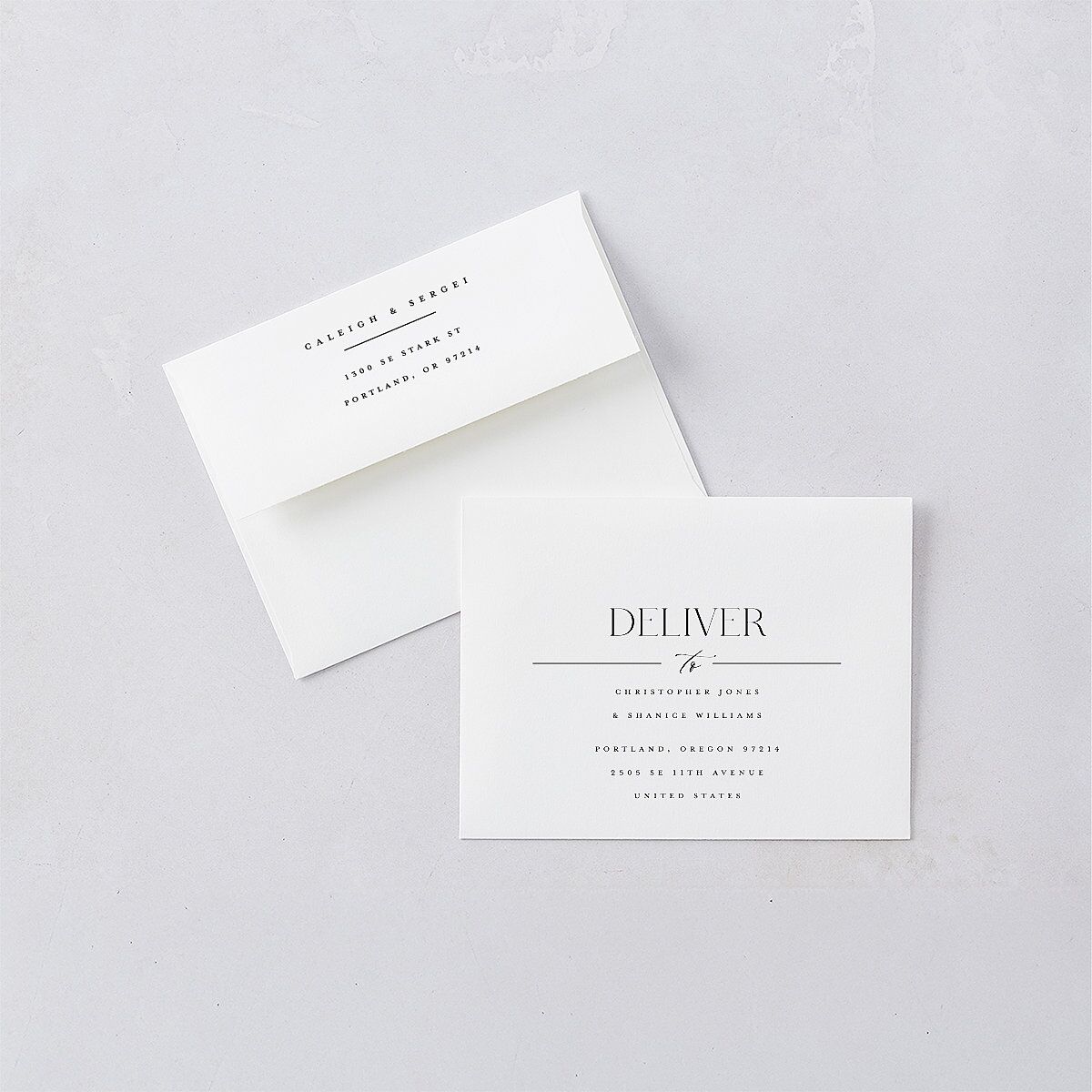 Elegant Frame Save the Date Petite Card Envelopes White Pure White Both Recipient and Return Addresses Signature Standard