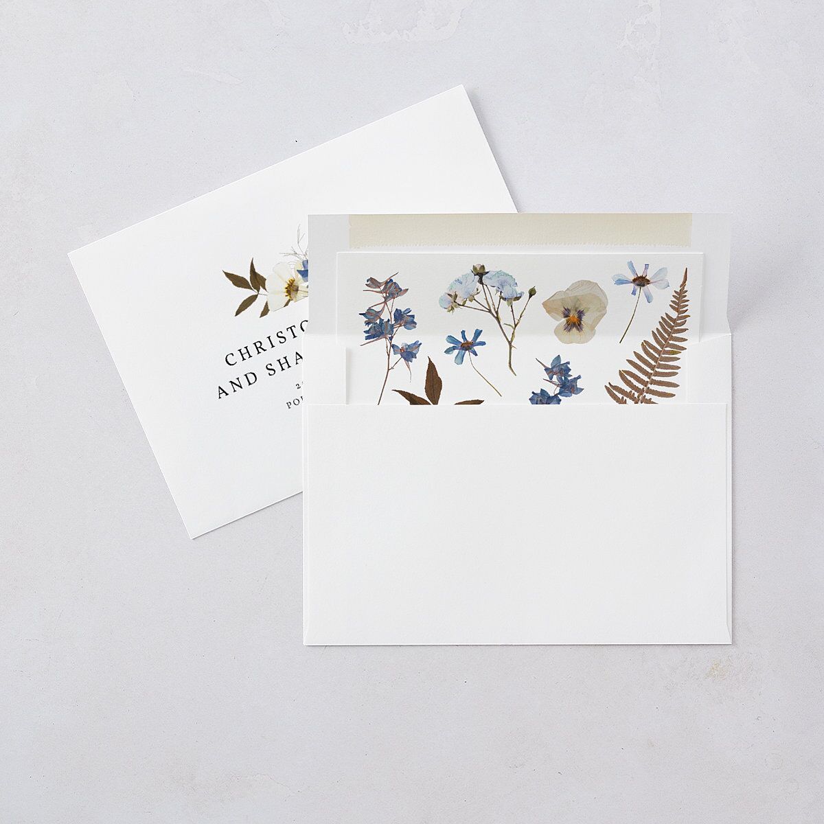 Pressed Flowers Save The Date Cards Regency Blue Signature smooth Blank No Standard