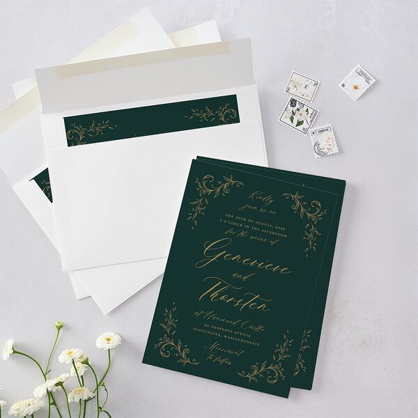 Dark Vintage Fantasy Wedding Invitations Dark Emerald Signature Blank No