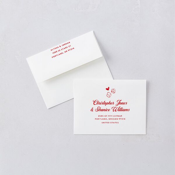 Hand Drawn Las Vegas Hearts Save the Date Magnet Envelopes White Crimson Both Recipient and Return Addresses Signature Standard