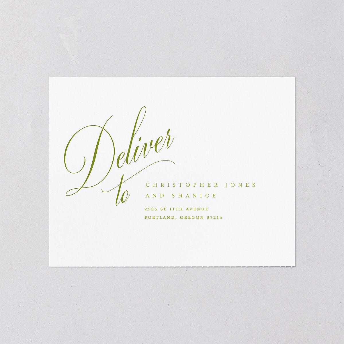 Modern Wedding Of Calligraphy All-in-One Wedding Invitations Chartreuse Signature Light Both Recipient and Return Addresses No