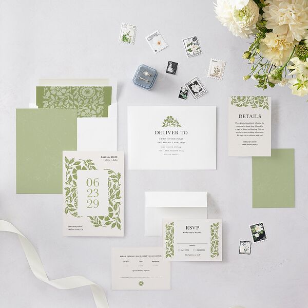 Block Print Save the Date Cards Meadow Signature smooth Blank No Standard
