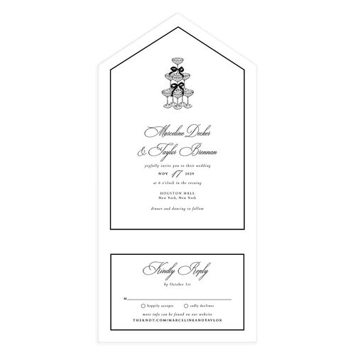 Classic Champagne with Bows All-in-One Wedding Invitations Pure White Signature Light Both Recipient and Return Addresses No