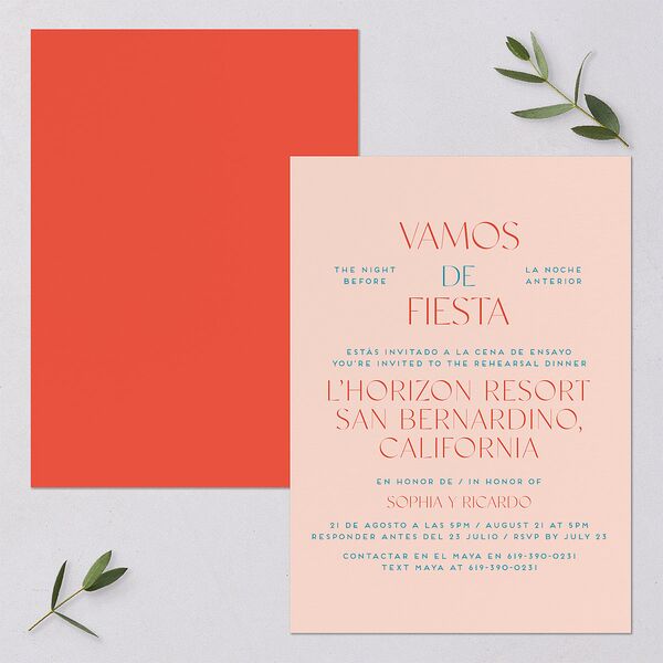 Color del Amor Rehearsal Dinner Invitations Salmon Signature Blank