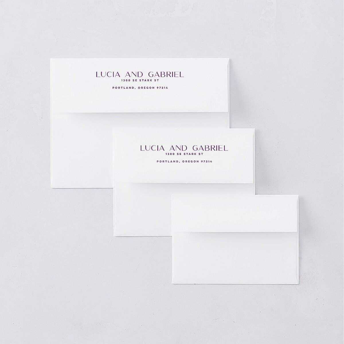 Meet Us In Miami Thank You Card Envelopes Orchid White Both Recipient and Return Addresses Signature Standard