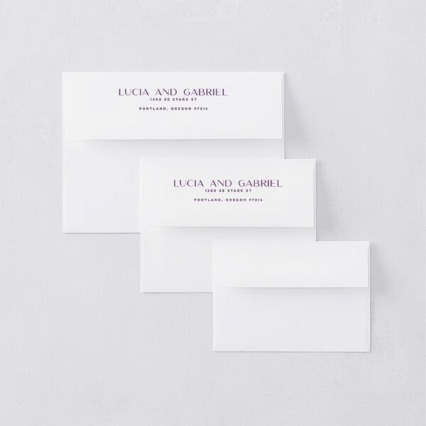 Meet Us In Miami Thank You Card Envelopes Orchid White Both Recipient and Return Addresses Signature Standard