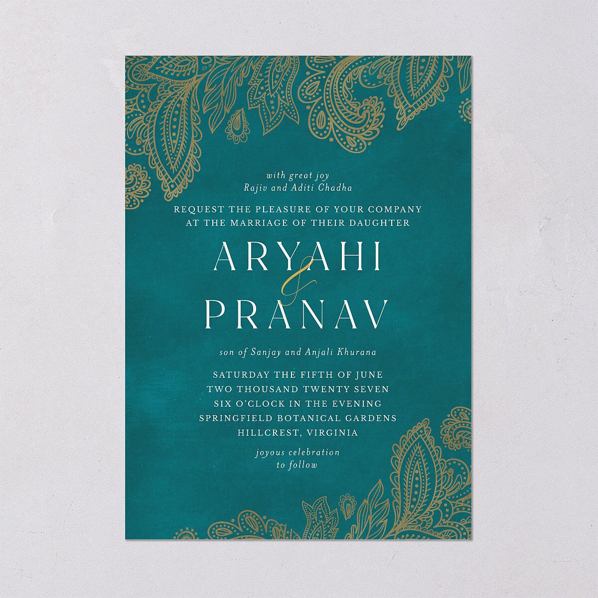 Indian Ornamental Elegance Wedding Invitations Pure White Signature Blank No Standard